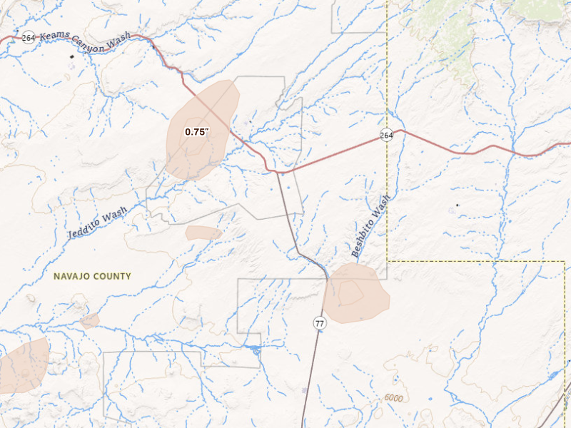 Radar-estimated hail-size map of the storm over Keams Canyon, AZ