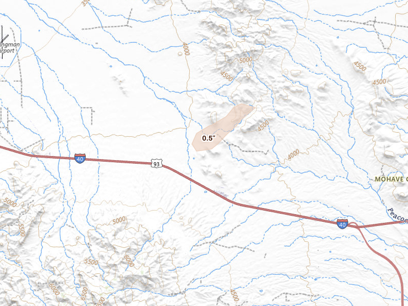 Radar-estimated hail-size map of the storm over Kingman, AZ on Jul 17, 2026