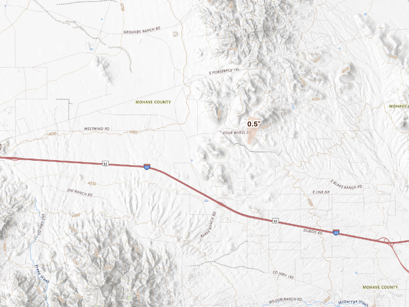 Radar-estimated hail-size map of the storm over Kingman, AZ