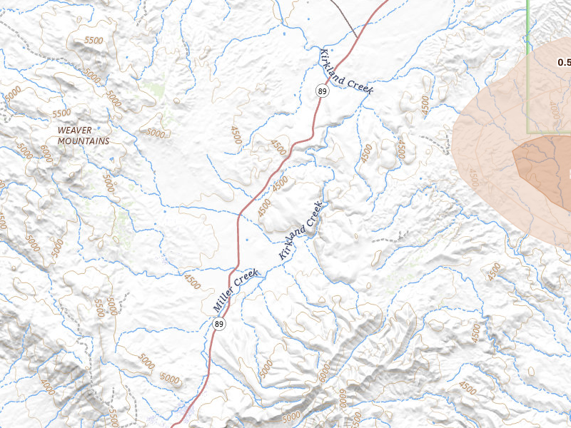 Radar-estimated hail-size map of the storm over Kirkland, AZ on Jul 12, 2026