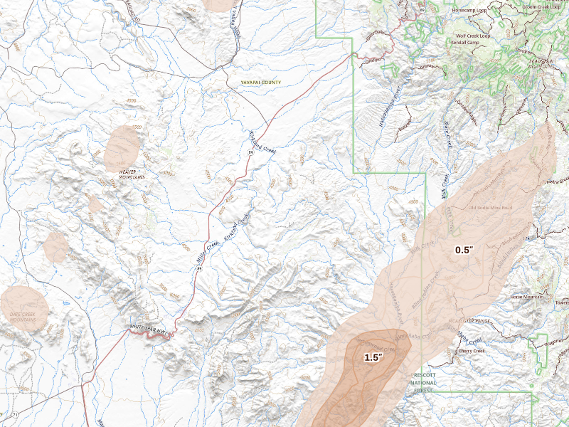 Radar-estimated hail-size map of the storm over Kirkland, AZ