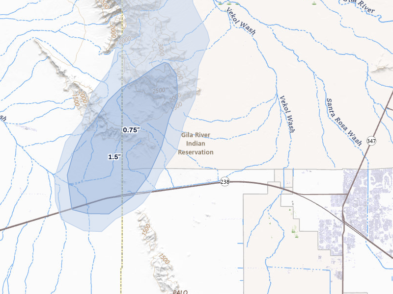NEXRAD radar-signature map of the hail storm over Laveen, AZ on Aug 13, 2026