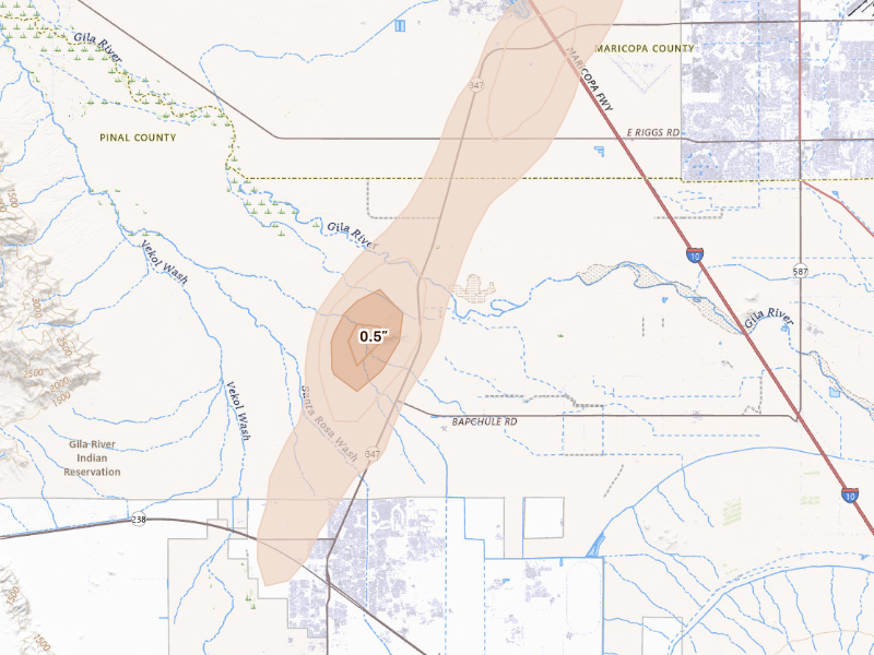 Radar-estimated hail-size map of the storm over Laveen, AZ