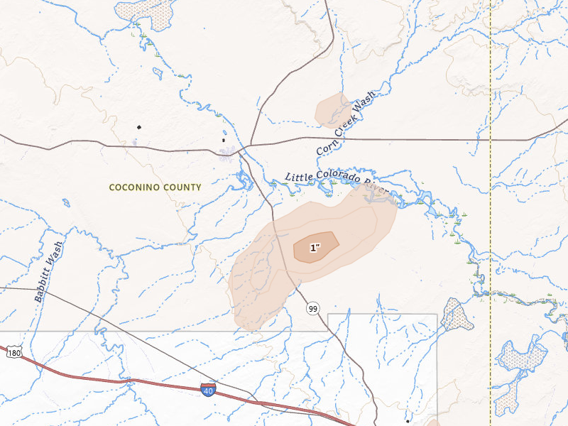 Radar-estimated hail-size map of the storm over Leupp, AZ on Jul 29, 2026