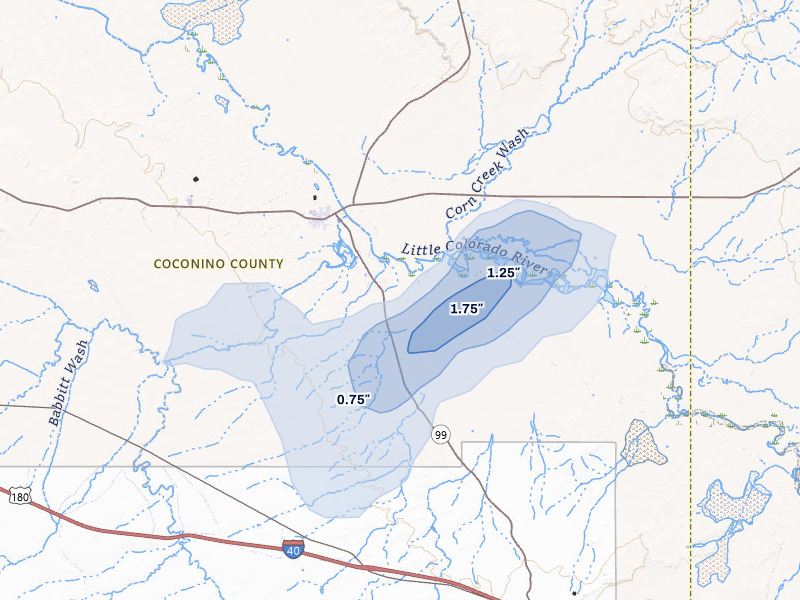 NEXRAD radar-signature map of the hail storm over Leupp, AZ on Jul 29, 2026