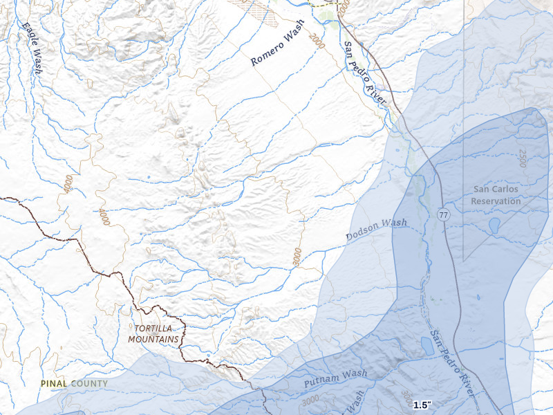 NEXRAD radar-signature map of the hail storm over Mammoth, AZ on Aug 19, 2026