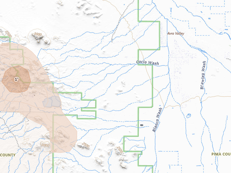 Radar-estimated hail-size map of the storm over Marana, AZ on Jul 12, 2026