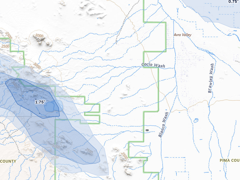 NEXRAD radar-signature map of the hail storm over Marana, AZ on Jul 12, 2026