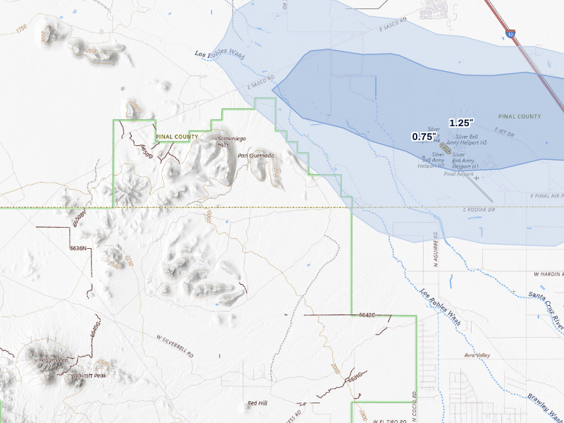 NEXRAD radar-signature map of the hail storm over Marana, AZ on Aug 9, 2026