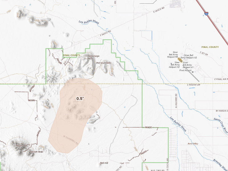Radar-estimated hail-size map of the storm over Marana, AZ