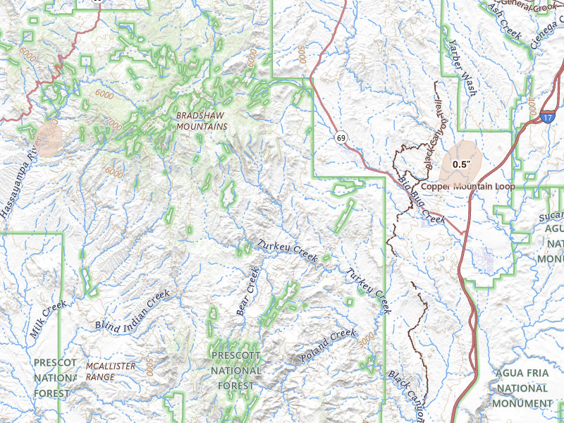 Radar-estimated hail-size map of the storm over Mayer, AZ on Jun 14, 2026