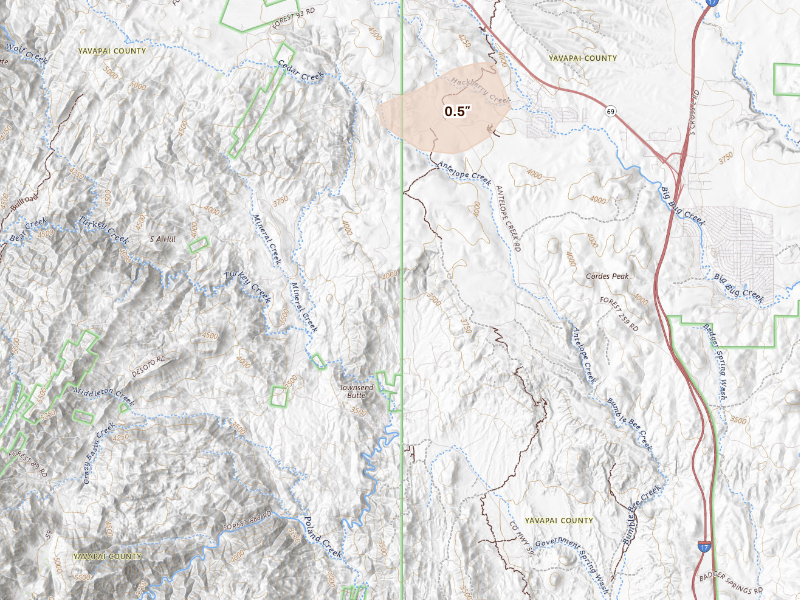 Radar-estimated hail-size map of the storm over Mayer, AZ on Sep 12, 2026
