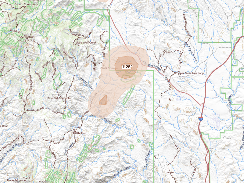 Radar-estimated hail-size map of the storm over Mayer, AZ on Sep 13, 2026