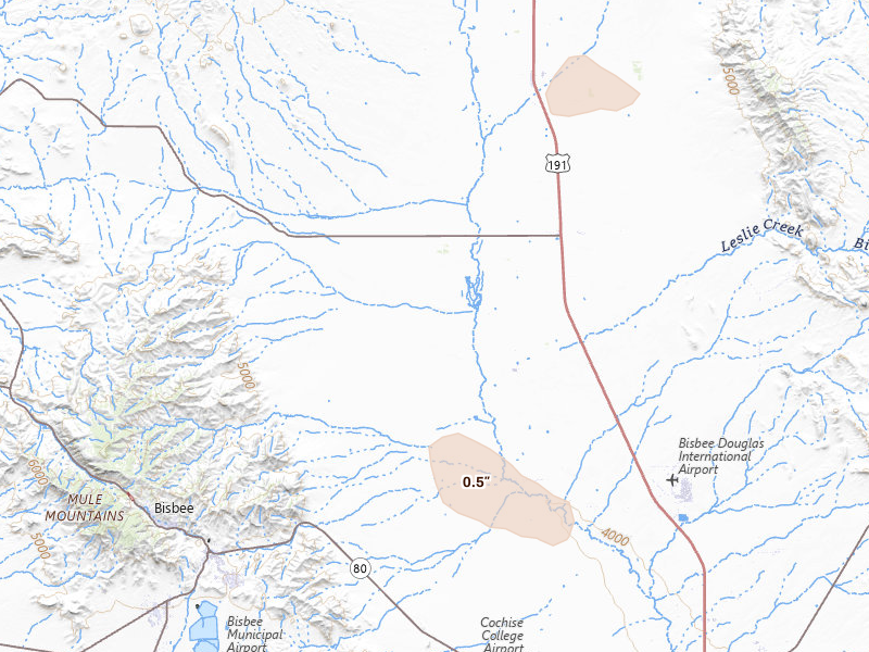 Radar-estimated hail-size map of the storm over Mc Neal, AZ on Jul 12, 2026