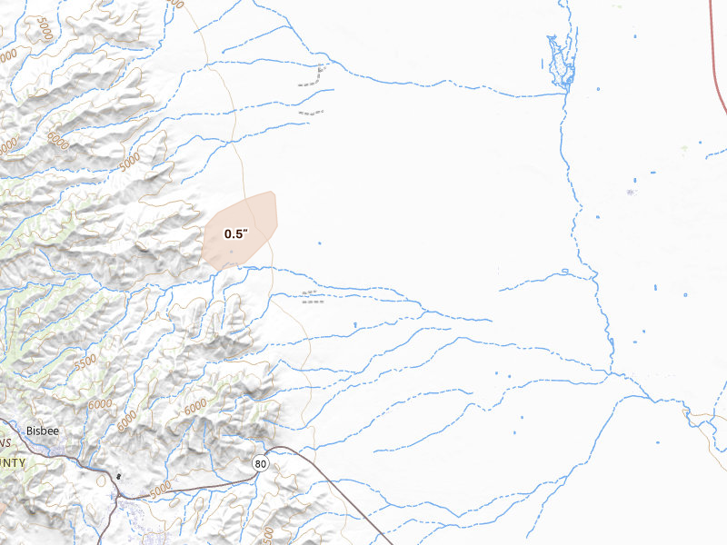 Radar-estimated hail-size map of the storm over Mc Neal, AZ on Aug 3, 2026