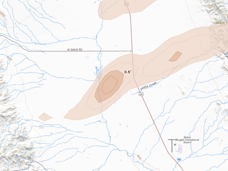 Radar-estimated hail-size map of the storm over Mc Neal, AZ