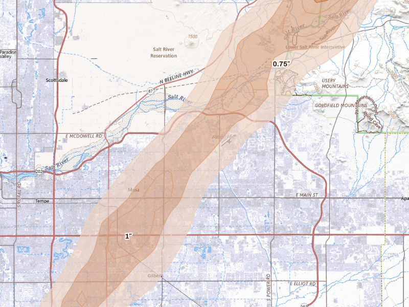 Radar-estimated hail-size map of the storm over Mesa, AZ