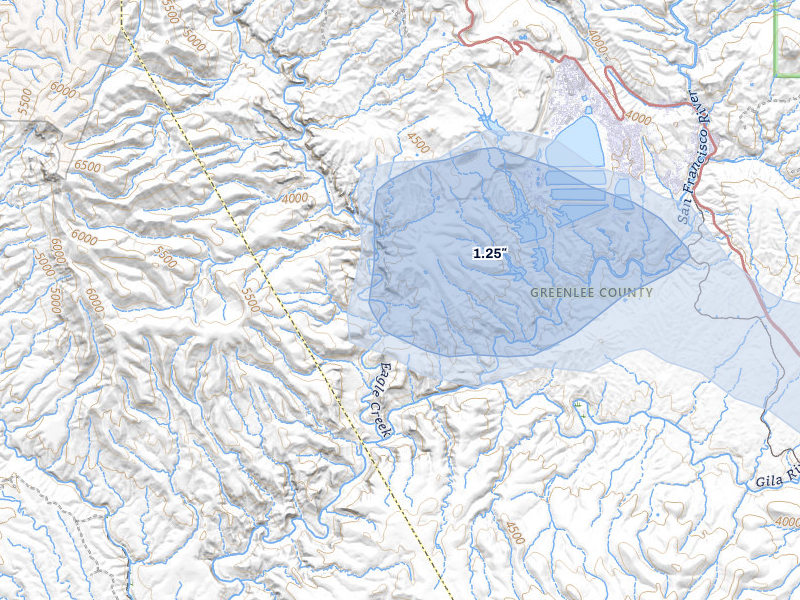 NEXRAD radar-signature map of the hail storm over Morenci, AZ on Jul 23, 2026