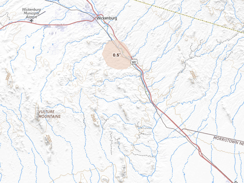 Radar-estimated hail-size map of the storm over Morristown, AZ on Aug 23, 2026