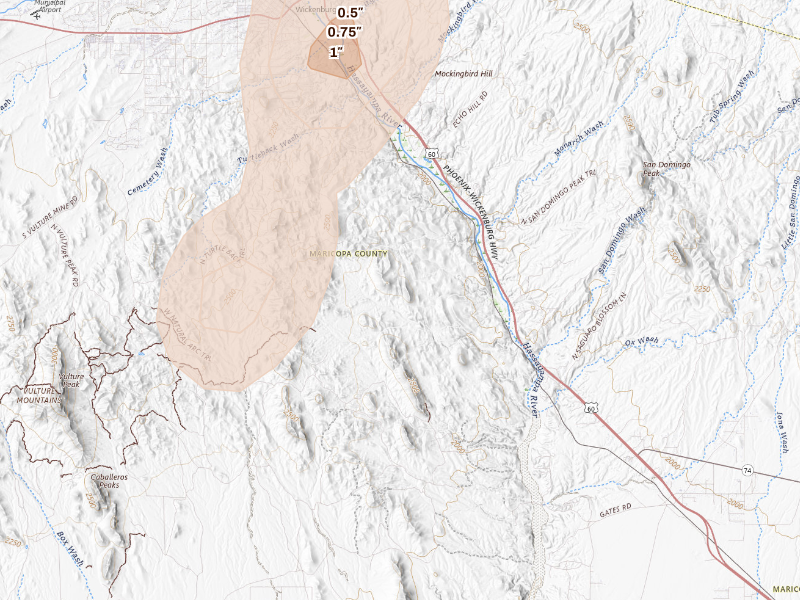 Radar-estimated hail-size map of the storm over Morristown, AZ