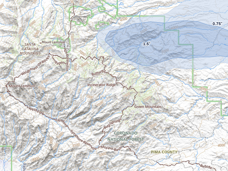 NEXRAD radar-signature map of the hail storm over Mount Lemmon, AZ on Jul 24, 2026