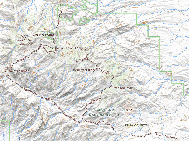 Radar-estimated hail-size map of the storm over Mount Lemmon, AZ on Aug 3, 2026