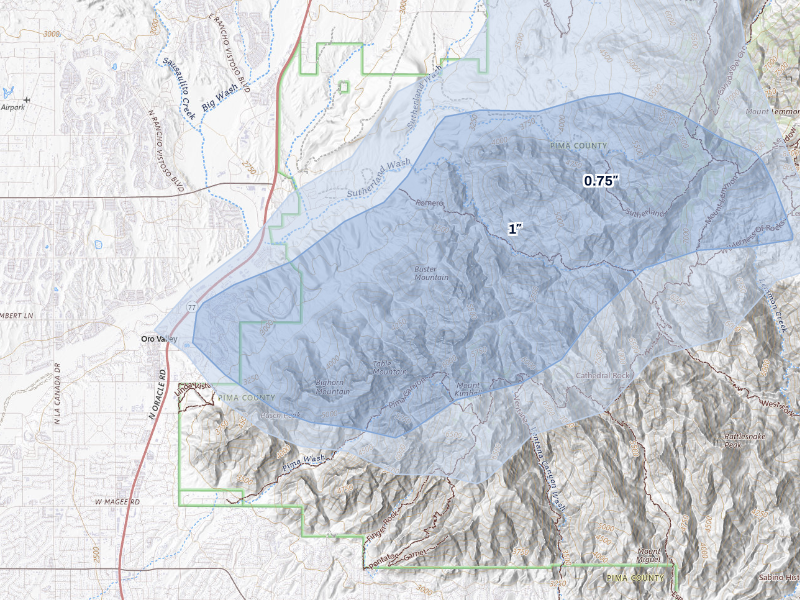 NEXRAD radar-signature map of the hail storm over Mount Lemmon, AZ on Aug 21, 2026