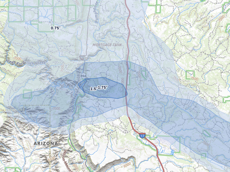 NEXRAD radar-signature map of the hail storm over Munds Park, AZ on Aug 6, 2026