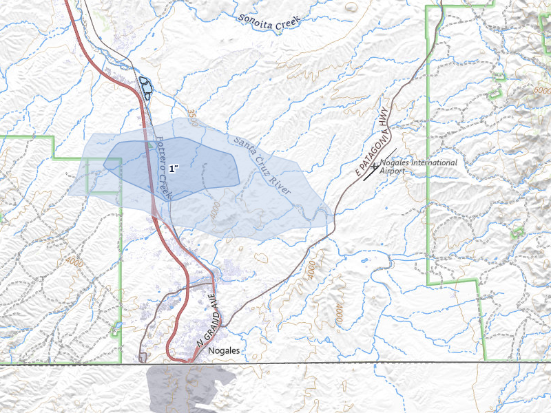 NEXRAD radar-signature map of the hail storm over Nogales, AZ on Aug 22, 2026
