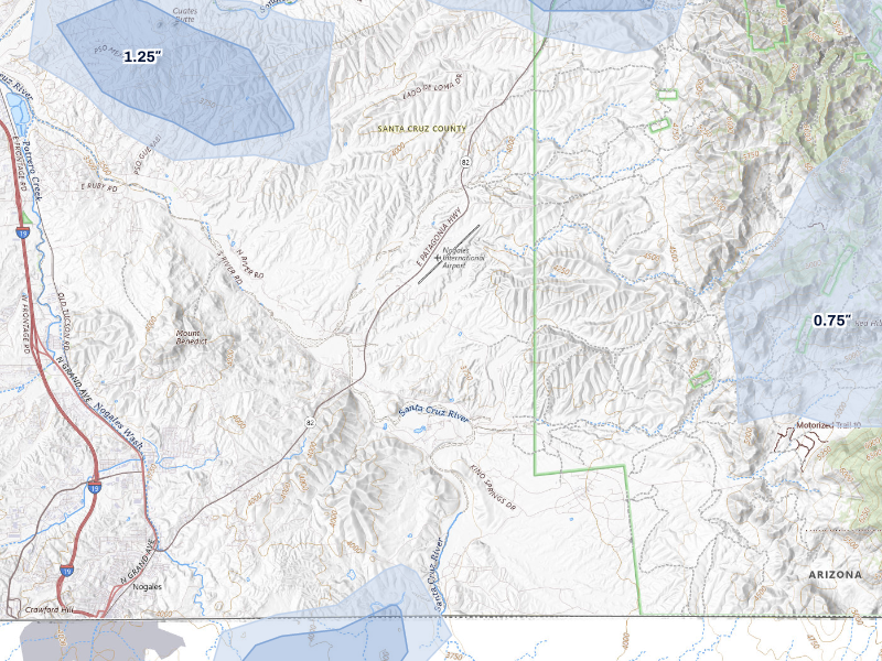 NEXRAD radar-signature map of the hail storm over Nogales, AZ on Sep 12, 2026