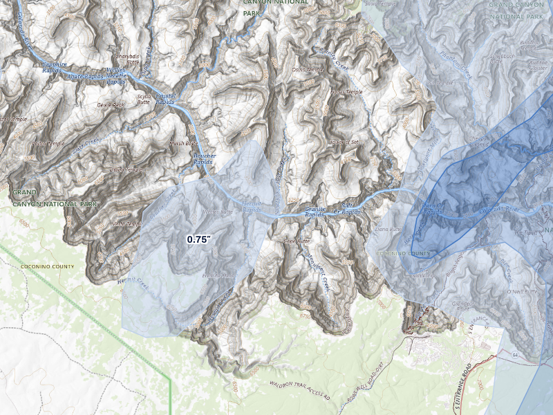 NEXRAD radar-signature map of the hail storm over North Rim, AZ on Aug 29, 2026