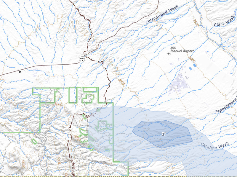 NEXRAD radar-signature map of the hail storm over Oracle, AZ on Jul 24, 2026
