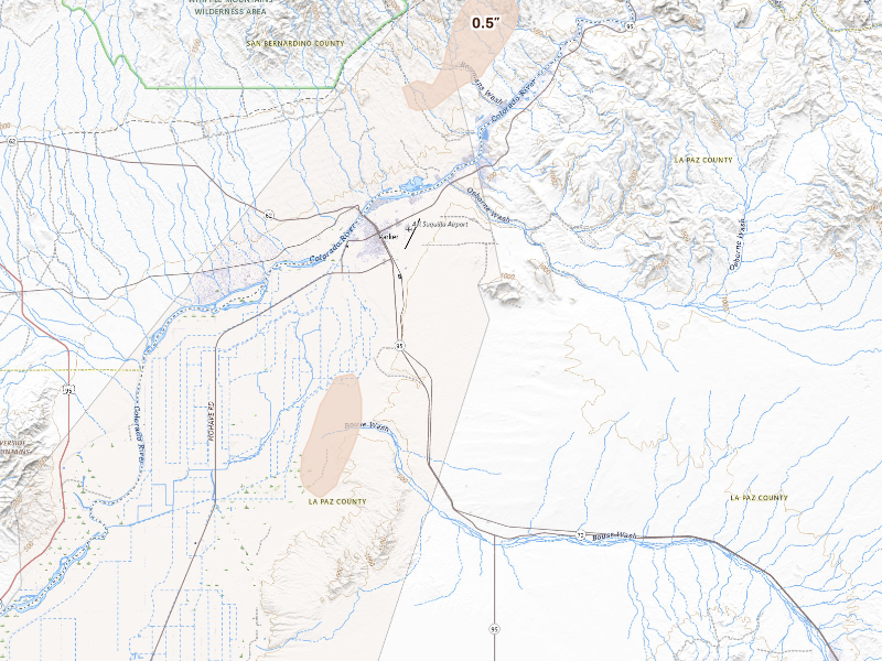Radar-estimated hail-size map of the storm over Parker, AZ