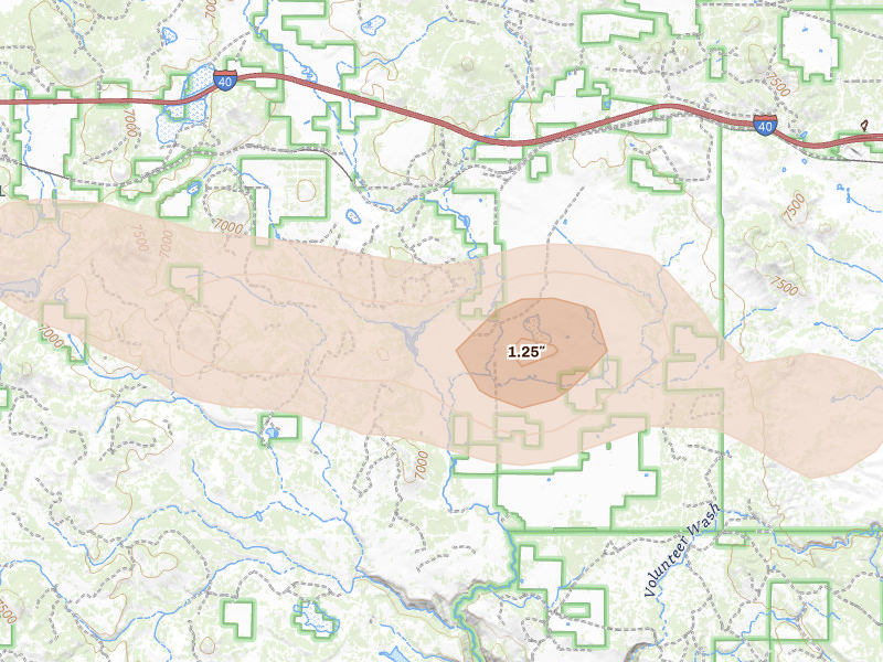 Radar-estimated hail-size map of the storm over Parks, AZ on Aug 6, 2026
