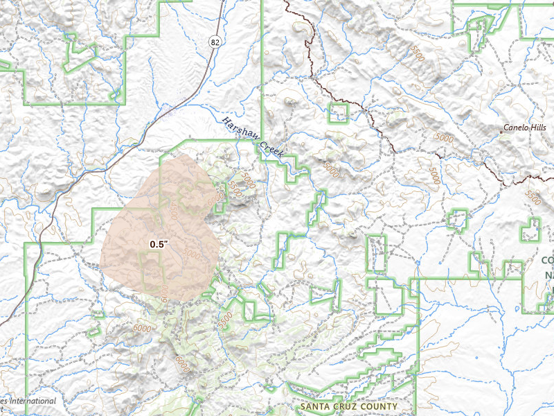 Radar-estimated hail-size map of the storm over Patagonia, AZ on Mar 30, 2026