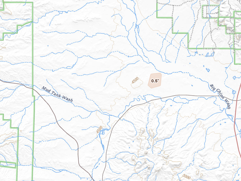 Radar-estimated hail-size map of the storm over Paulden, AZ on Jul 23, 2026