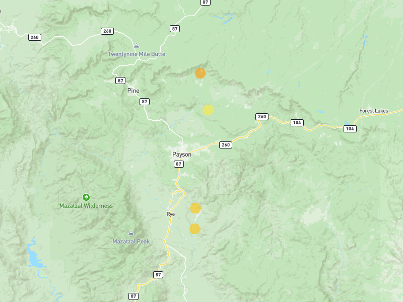 Hail map of Payson, AZ on Jul 25, 2026, hail up to 1"