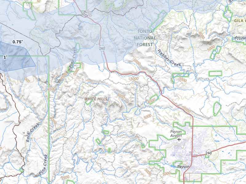 NEXRAD radar-signature map of the hail storm over Payson, AZ on Aug 19, 2026