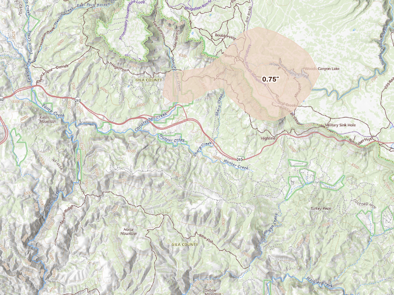 Radar-estimated hail-size map of the storm over Payson, AZ on Sep 11, 2026
