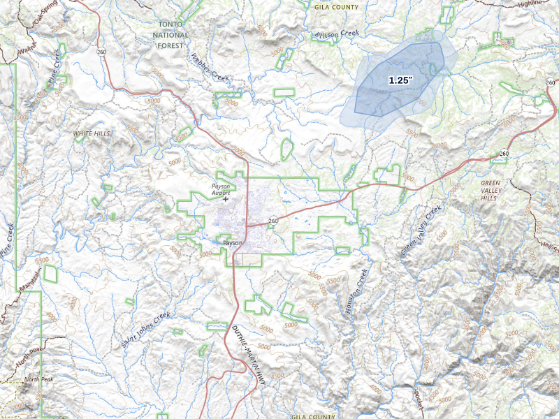 NEXRAD radar-signature map of the hail storm over Payson, AZ on Sep 23, 2026
