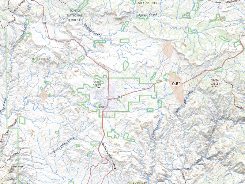 Radar-estimated hail-size map of the storm over Payson, AZ