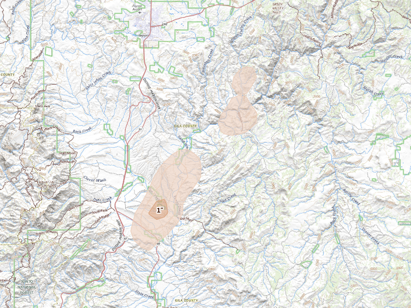 Radar-estimated hail-size map of the storm over Payson, AZ