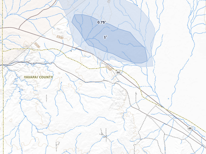 NEXRAD radar-signature map of the hail storm over Peach Springs, AZ on Jul 29, 2026