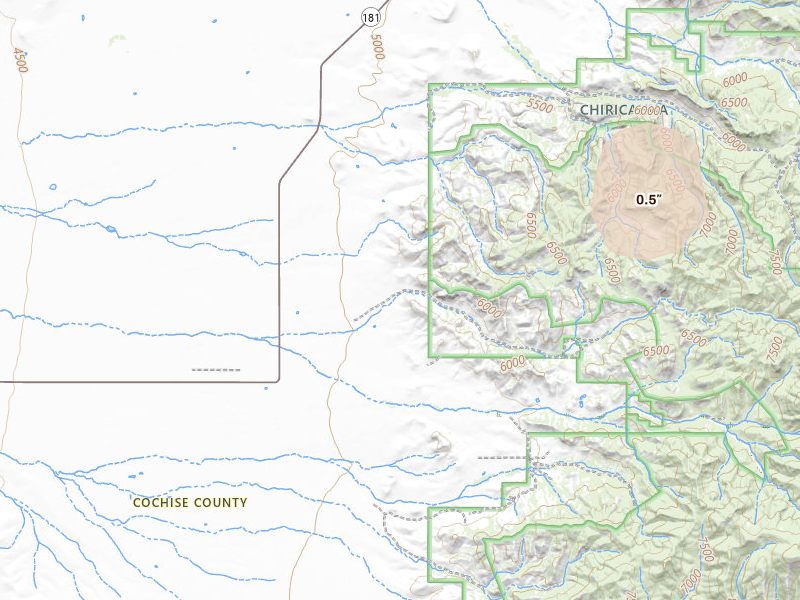 Radar-estimated hail-size map of the storm over Pearce, AZ on Jun 3, 2026
