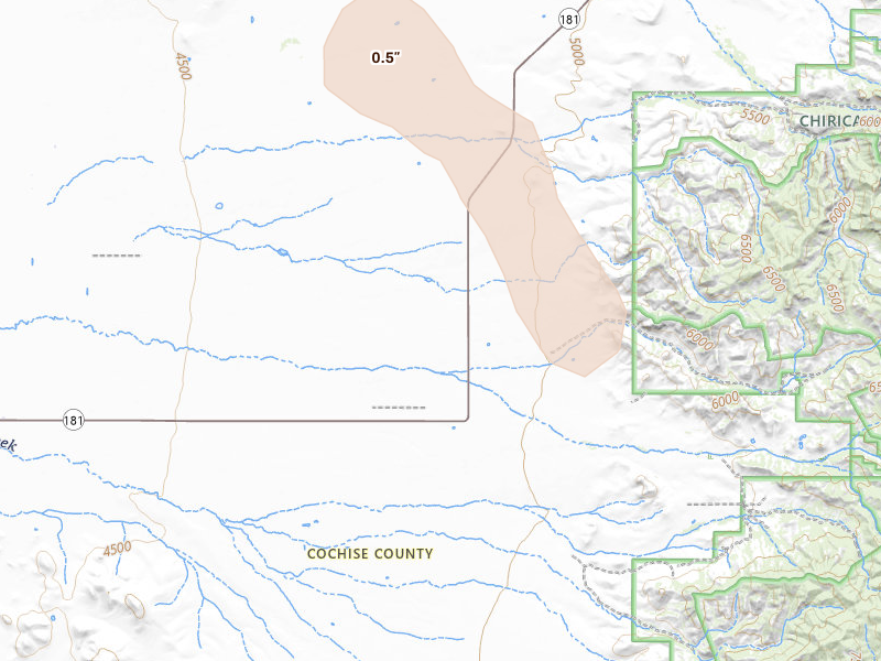 Radar-estimated hail-size map of the storm over Pearce, AZ on Aug 10, 2026