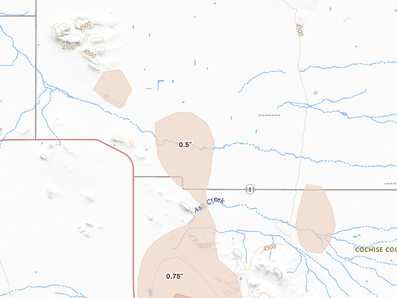 Radar-estimated hail-size map of the storm over Pearce, AZ on Aug 11, 2026