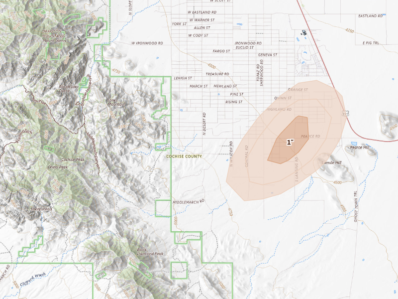 Radar-estimated hail-size map of the storm over Pearce, AZ