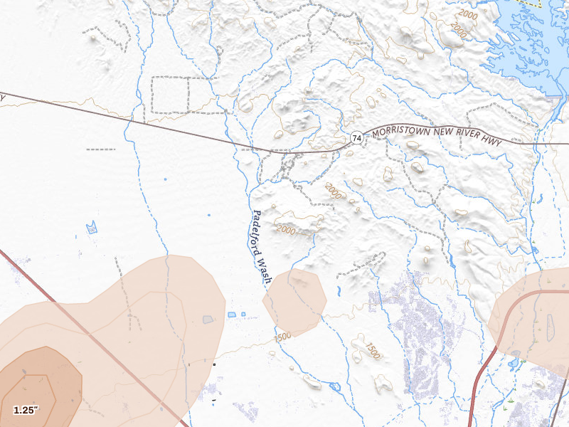 Radar-estimated hail-size map of the storm over Peoria, AZ on Aug 30, 2026