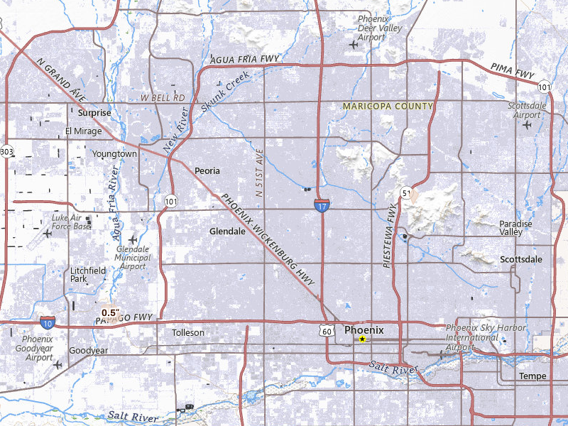 Radar-estimated hail-size map of the storm over Phoenix, AZ on Aug 10, 2026