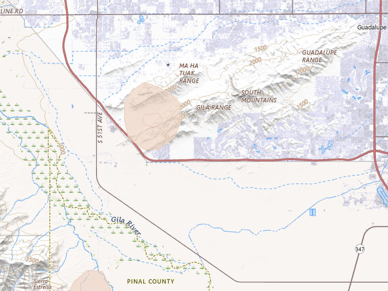 Radar-estimated hail-size map of the storm over Phoenix, AZ on Aug 13, 2026